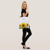 Sonnenblumen auf weißem Tüte Tasche (Am Model)