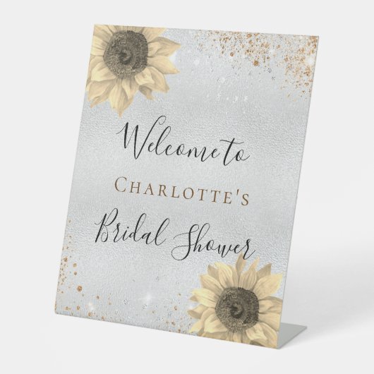 Sonnenblumen aus Brautparty Silbergolden Sockelschild (Vorderseite)