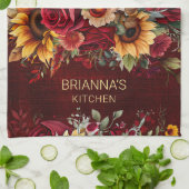 Sonnenblumen aus Burgund-Rose fallen thematische G Geschirrtuch (Gefaltet)