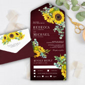 Sonnenblumen aus Burgund und Eukalyptus Wedding All In One Einladung