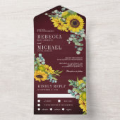 Sonnenblumen aus Burgund und Eukalyptus Wedding All In One Einladung (Innen Boden)
