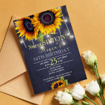 Sonnenblumen aus Kopfbrett chic rustikales 16 . Ge Einladung<br><div class="desc">Floral eleganter Fall 16 . Geburtstag / 16. Geburtstag Party-Einladung Vorlage auf dunkelnachtmarineblau Kalkboard mit Bouquets von gelben goldenen Sonnenblumen und Streicher von binkeln Lichtern. Füllen Sie Ihre Informationen in den Flecken, Sie können wählen, um es anzupassen, weitere sich ändernde Schriftartes und Farben der Schrift. — Die Einladung ist für...</div>