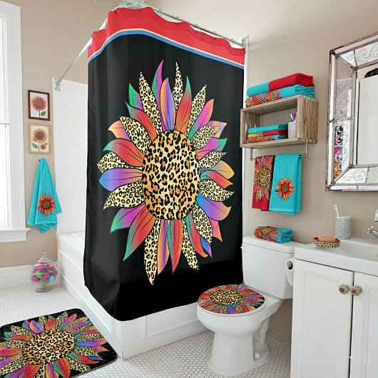 Sonnenblumen aus Leopard und Regenbogen Duschvorhang