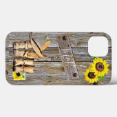 Sonnenblumen aus rustikalem Holz, Cowboystiefel un Case-Mate iPhone Hülle (Rückseite (Horizontal))