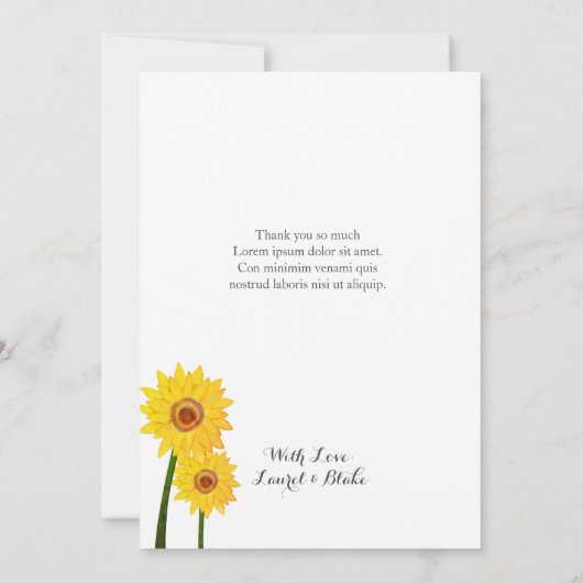 Sonnenblumen Authentische Hand Zeichnend Dankeschö Einladung (Rückseite)