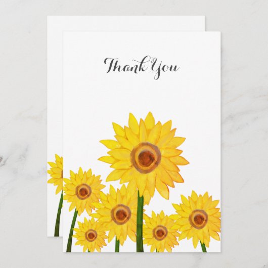 Sonnenblumen Authentische Hand Zeichnend Dankeschö Einladung (Vorne/Hinten)