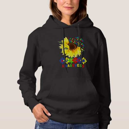 Sonnenblumen Autismus Puzzle Piece Cooles Bewussts Hoodie (Vorderseite)