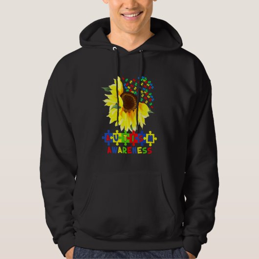 Sonnenblumen Autismus Puzzle Piece Cooles Bewussts Hoodie (Vorderseite)