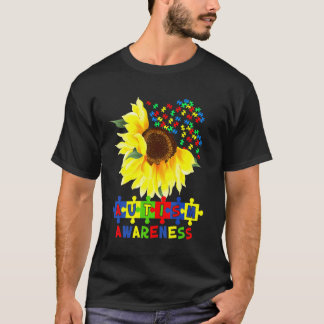 Sonnenblumen Autismus Puzzle Piece Cooles Bewussts T-Shirt