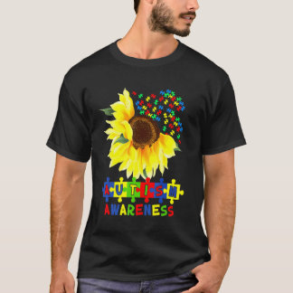 Sonnenblumen Autismus Puzzle Piece Cooles Bewussts T-Shirt