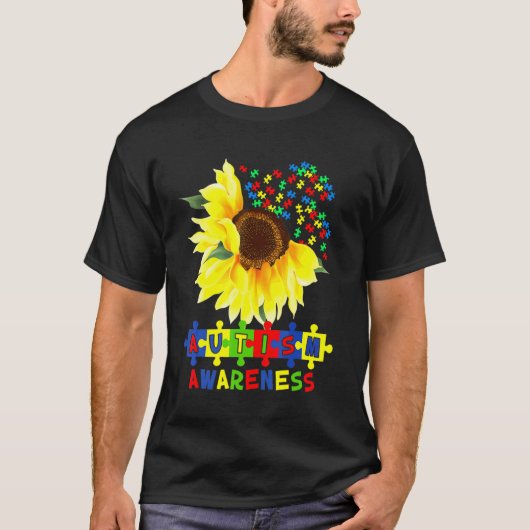 Sonnenblumen Autismus Puzzle Piece Cooles Bewussts T-Shirt (Vorderseite)