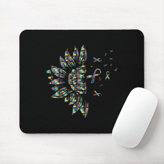 Sonnenblumen Autismus Puzzle Piece Ribbon Coole Au Mousepad (Mit Mouse)