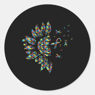 Sonnenblumen Autismus Puzzle Piece Ribbon Coole Au Runder Aufkleber