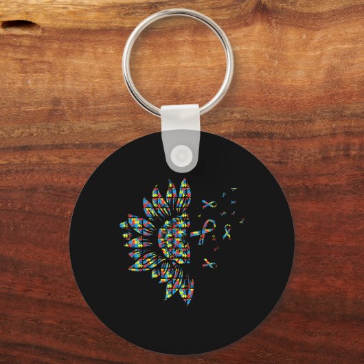 Sonnenblumen Autismus Puzzle Piece Ribbon Coole Au Schlüsselanhänger (Rückseite)