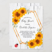 Sonnenblumen Baby Dusche rustikale Goldgeo Ladybug Einladung (Vorne/Hinten)