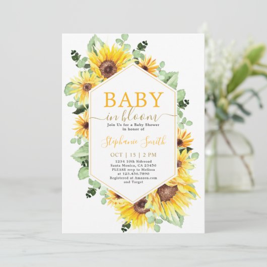 Sonnenblumen Baby in Bloom Baby Dusche Einladung (Stehend Vorderseite)