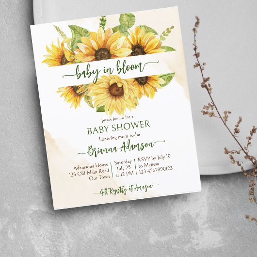 Sonnenblumen Baby in blühenden Baby Dusche Budget
