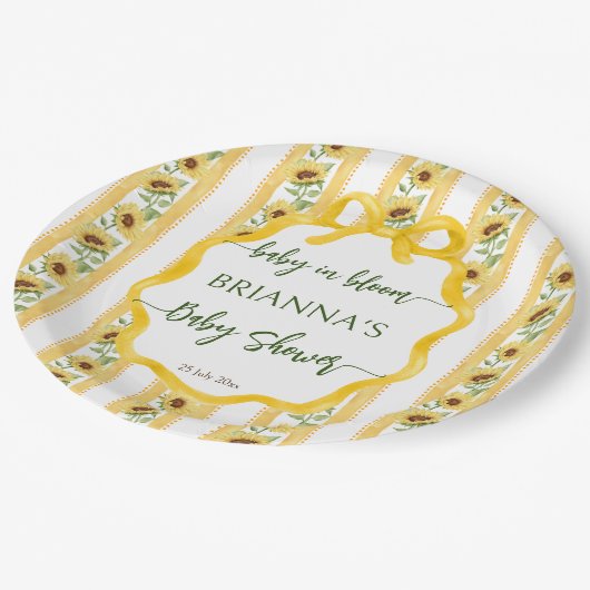 Sonnenblumen Baby in blühender Babydusche mit Mono Pappteller (Schrägansicht)