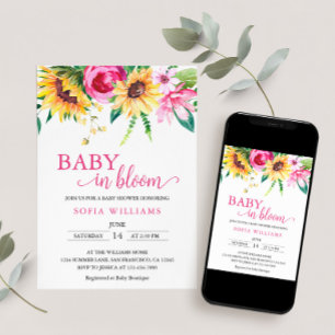 Sonnenblumen-Baby in Blüte Baby Shower Einladung