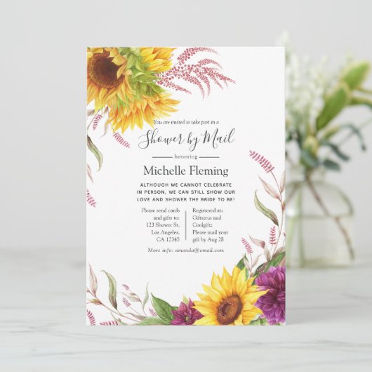 Sonnenblumen Baby oder Brautparty per Post Einladung (Stehend Vorderseite)