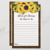 Sonnenblumen Baby Shower Games Advisor und Wünsche (Vorne/Hinten)