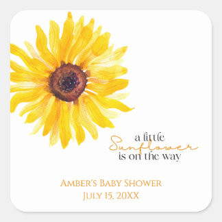 Sonnenblumen-Baby-Shower-Geschenkaufkleber Quadratischer Aufkleber