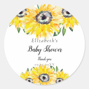 Sonnenblumen-Baby-Shower-Skript Moderne Florale El Runder Aufkleber