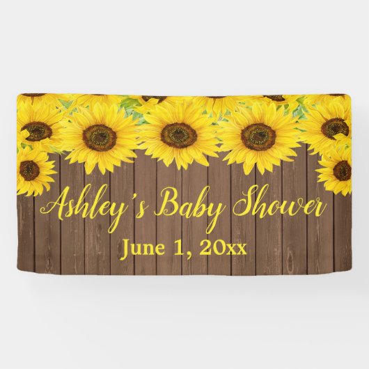 Sonnenblumen Babydusche Hintergrund Rustikale Holz Banner (Horizontal)