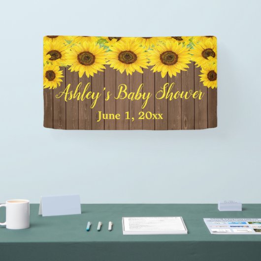 Sonnenblumen Babydusche Hintergrund Rustikale Holz Banner (Messe)