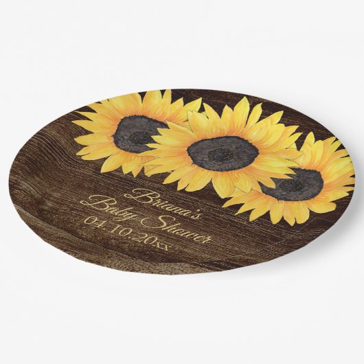 Sonnenblumen Babydusche Pappteller (Schrägansicht)