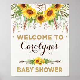 Sonnenblumen Babydusche Rustic Boho Empfang Poster