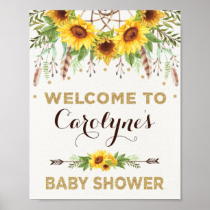 Sonnenblumen Babydusche Rustic Boho Empfang Poster