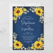Sonnenblumen Babys atmen Lichter Navy Wood Wedding Einladung (Vorderseite)