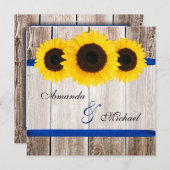 Sonnenblumen-Barn-Holz Blauer Ribbon Hochzeit Einladung (Vorne/Hinten)