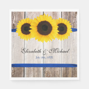 Sonnenblumen Barn Wood Blue Ribbon Hochzeit Serviette
