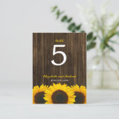 Sonnenblumen-Barn-Wood-Hochzeit-Tischnummer Postkarte (Stehend Vorderseite)