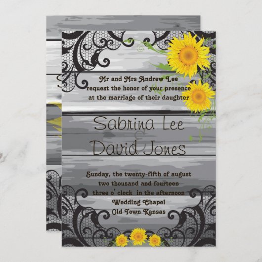 Sonnenblumen Barnholz Sammlung Hochzeit Einladung (Vorne/Hinten)