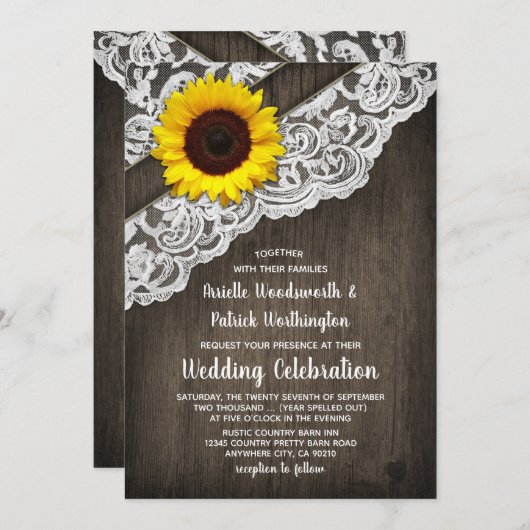 Sonnenblumen Barnholz und Hochzeitsfeiern Einladung (Vorne/Hinten)