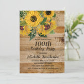 Sonnenblumen Barnholz Western 100. Geburtstag Einladung (Stehend Vorderseite)