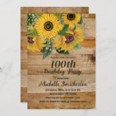 Sonnenblumen Barnholz Western 100. Geburtstag Einladung (Vorne/Hinten)