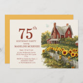 Sonnenblumen Bauernhof 75. Geburtstagsparty Einladung (Vorne/Hinten)