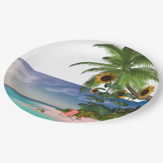 Sonnenblumen Beach Paper-Teller Pappteller (Schrägansicht)