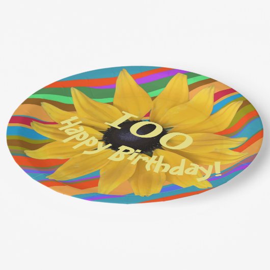 Sonnenblumen bearbeitbare Jahr Geburtstag Papierpl Pappteller (Schrägansicht)