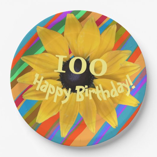 Sonnenblumen bearbeitbare Jahr Geburtstag Papierpl Pappteller (Vorderseite)