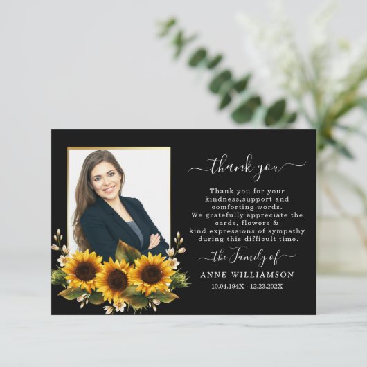 Sonnenblumen Beerdigung Danke Karte (Stehend Vorderseite)