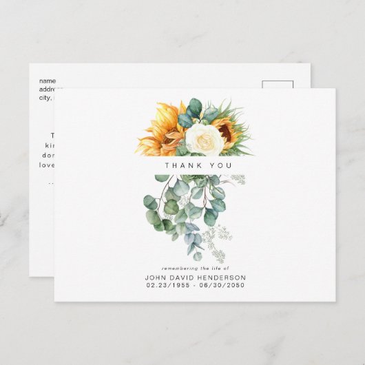 Sonnenblumen Beerdigung Verlust des Lebens Danke P Postkarte (Vorne/Hinten)