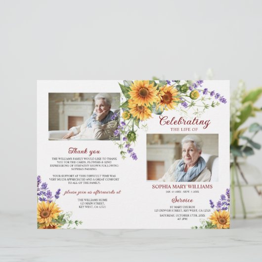 Sonnenblumen-Beerdigungsprogramm | Dienstordnung (Stehend Vorderseite)