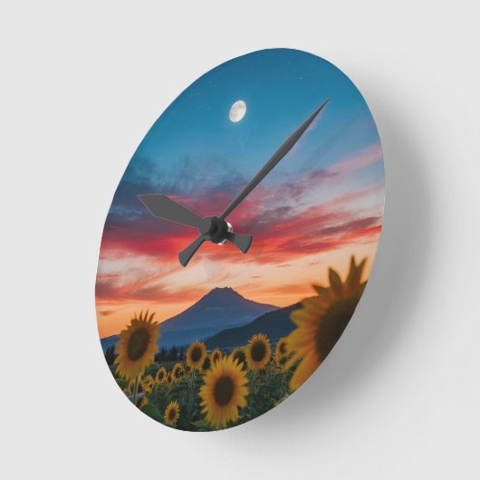 Sonnenblumen bei Dämmerung: Monsun über dem Berg Runde Wanduhr (Winkel)