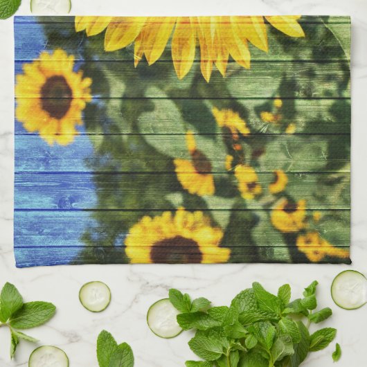 Sonnenblumen bemalt Zaun Geschirrtuch (Gefaltet)
