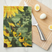 Sonnenblumen bemalt Zaun Geschirrtuch (Viertel Falte)